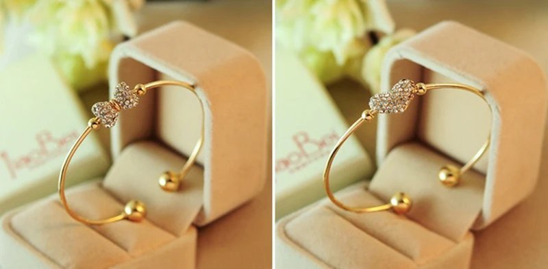 Victoria'S Vogue Women's Cute Elegant Heart and Bowknot Cuff Bracelet Bangles Crystal Charming Accessory Rotatable Fine Wrist Jewelry