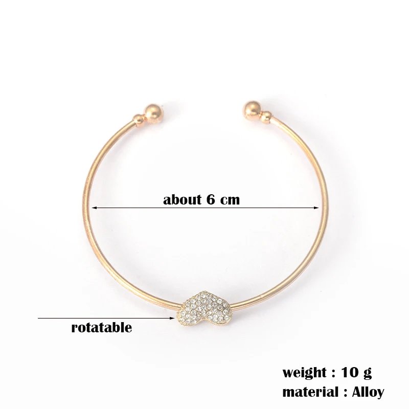 Victoria'S Vogue Women's Cute Elegant Heart and Bowknot Cuff Bracelet Bangles Crystal Charming Accessory Rotatable Fine Wrist Jewelry