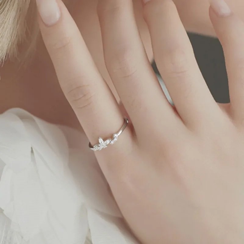 Victoria'S Vogue Exquisite Shiny 925 Sterling Silver Opening Adjustable Irregular Butterfly Wing Zircon Ring for Woman Personalized Jewelry Gifts