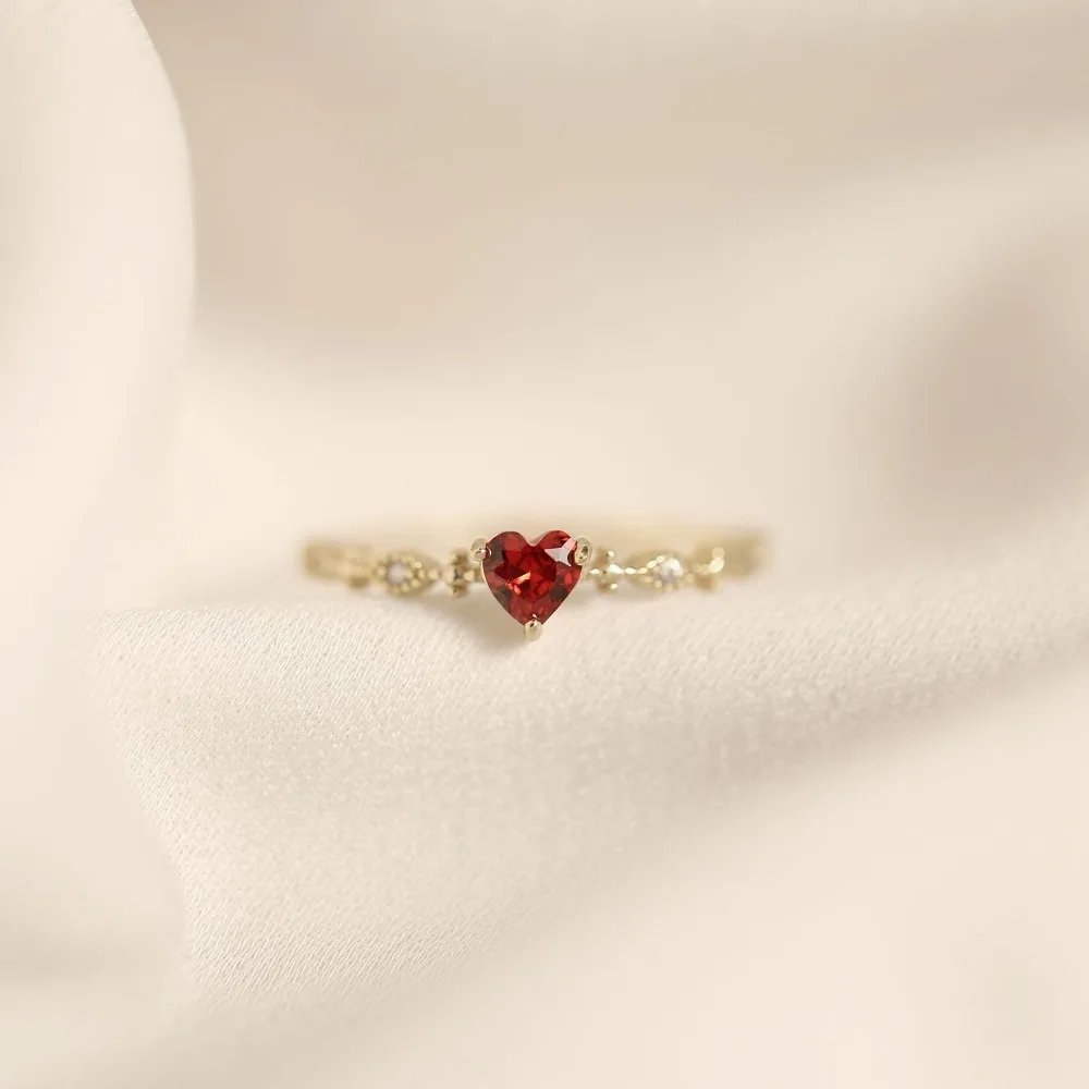 Victoria'S Vogue Luxury Red Heart Crystal Opening Rings for Women Temperament Stainless Steel Zircon Wedding Bride Finger Jewelry Accessory Gift