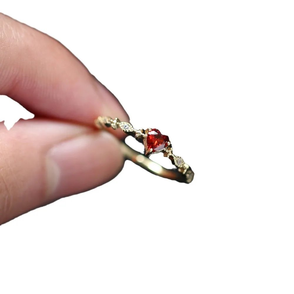 Victoria'S Vogue Luxury Red Heart Crystal Opening Rings for Women Temperament Stainless Steel Zircon Wedding Bride Finger Jewelry Accessory Gift