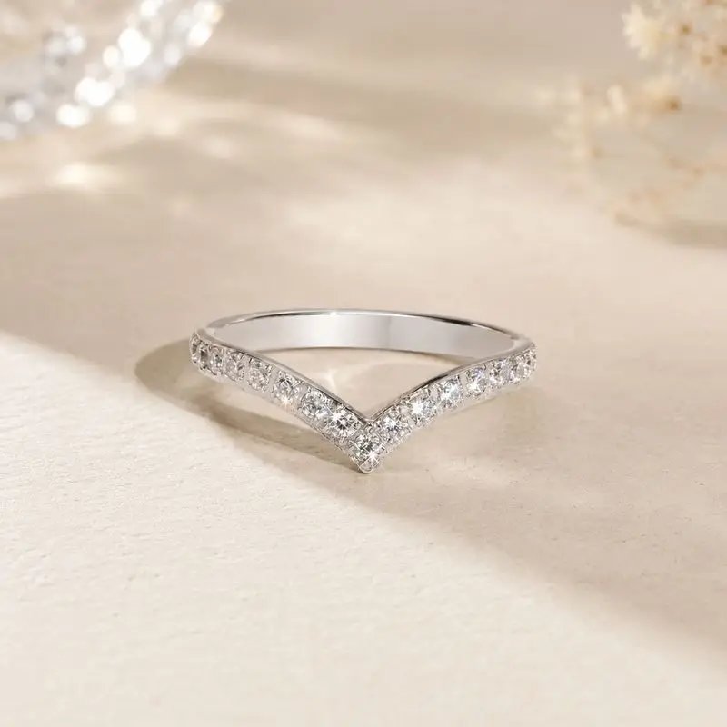Victoria's Vogue 925 Sterling Silver Fashion V-Shaped Zircon Exquisite Ring for Women Engagement Wedding Party Anniversary Gift Fine Jewelry