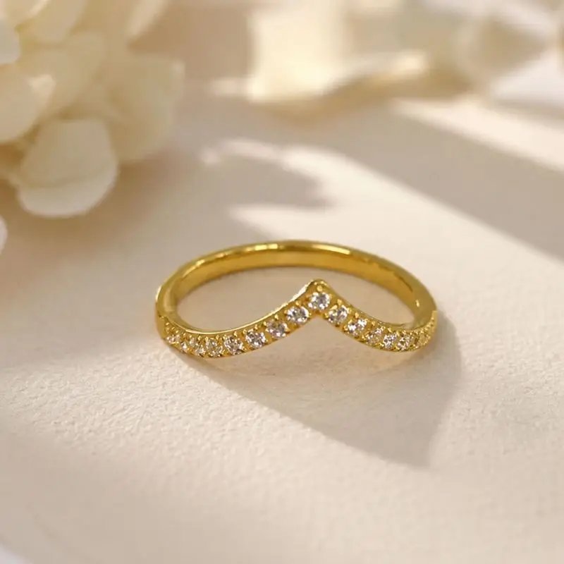 Victoria's Vogue 925 Sterling Silver Fashion V-Shaped Zircon Exquisite Ring for Women Engagement Wedding Party Anniversary Gift Fine Jewelry