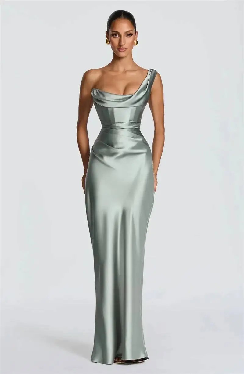 Victoria's Vogue Elegant Satin One Shoulder Evening Dress Women Cowl Neck Sleeveless Bodycon Maxi Dress 2026 Spring Summer Party Gowns Victoria's Vogue Elegant Satin One Shoulder Evening Dress Women Cowl Neck Sleeveless Bodycon Maxi Dress 2026 Spring Summer Party Gowns
