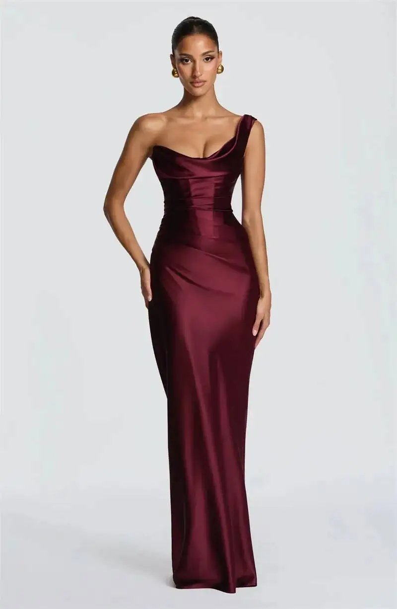 Victoria's Vogue Elegant Satin One Shoulder Evening Dress Women Cowl Neck Sleeveless Bodycon Maxi Dress 2026 Spring Summer Party Gowns Victoria's Vogue Elegant Satin One Shoulder Evening Dress Women Cowl Neck Sleeveless Bodycon Maxi Dress 2026 Spring Summer Party Gowns