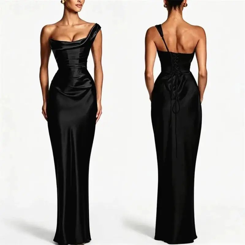 Victoria's Vogue Elegant Satin One Shoulder Evening Dress Women Cowl Neck Sleeveless Bodycon Maxi Dress 2026 Spring Summer Party Gowns Victoria's Vogue Elegant Satin One Shoulder Evening Dress Women Cowl Neck Sleeveless Bodycon Maxi Dress 2026 Spring Summer Party Gowns