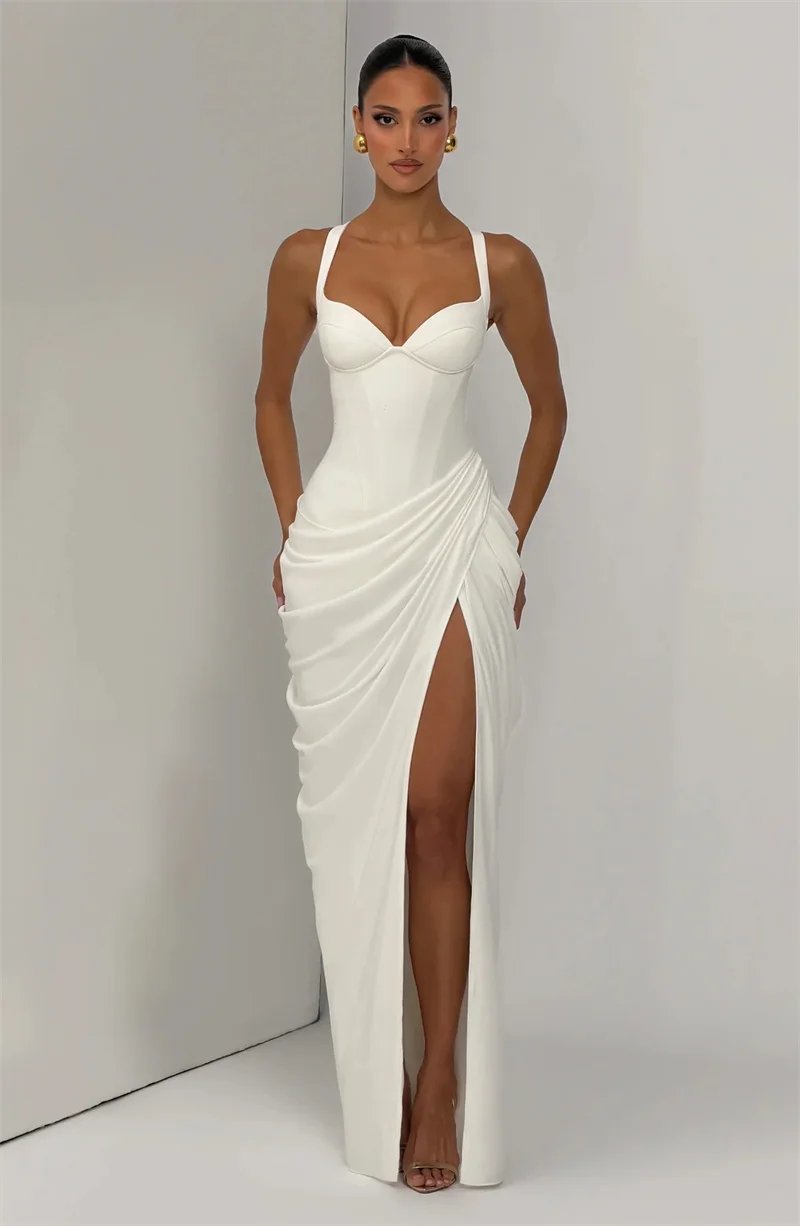 Victoria's Vogue Women Sexy Maxi Dress Sleeveless Sweetheart Neck High Split Draped Ruched Long Party Dress Formal Wedding Guest Dress Victoria's Vogue Women Sexy Maxi Dress Sleeveless Sweetheart Neck High Split Draped Ruched Long Party Dress Formal Wedding Guest Dress