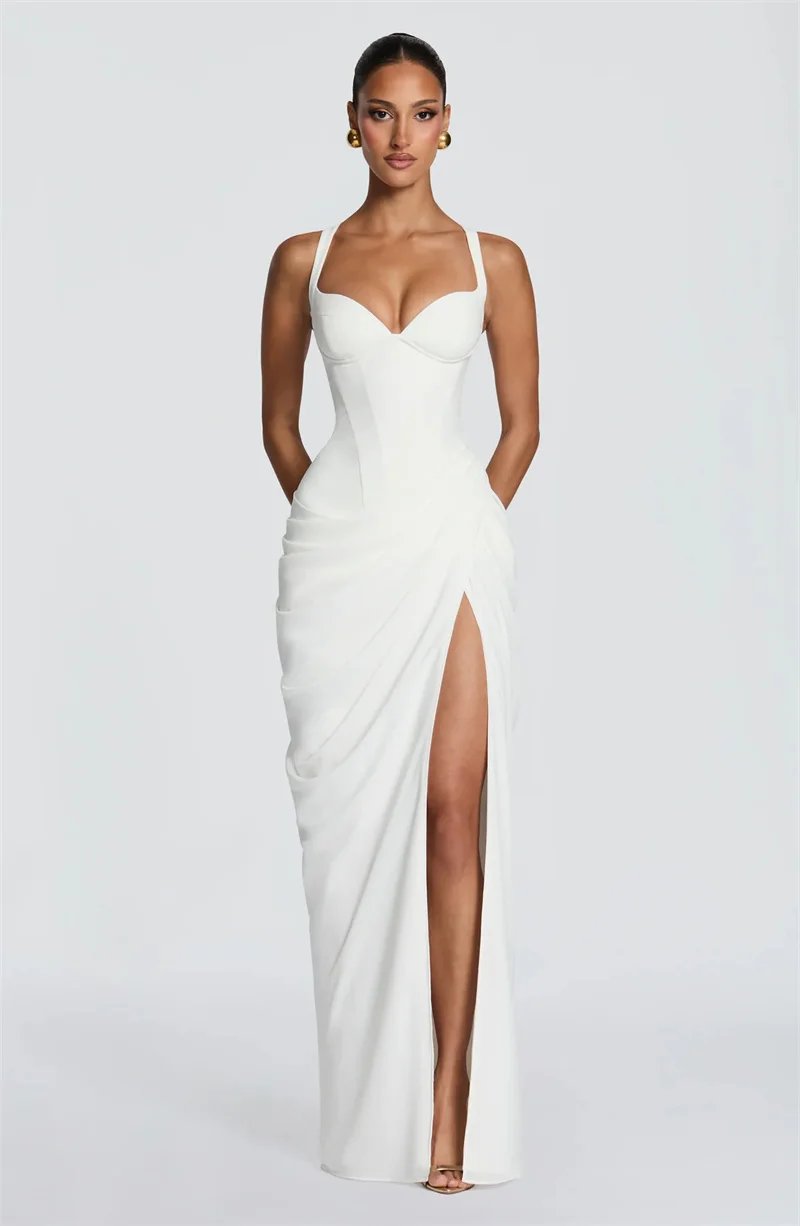 Victoria's Vogue Women Sexy Maxi Dress Sleeveless Sweetheart Neck High Split Draped Ruched Long Party Dress Formal Wedding Guest Dress Victoria's Vogue Women Sexy Maxi Dress Sleeveless Sweetheart Neck High Split Draped Ruched Long Party Dress Formal Wedding Guest Dress