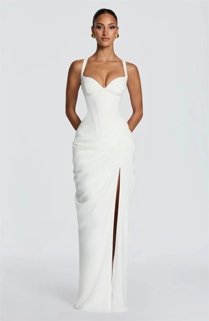 Victoria's Vogue Women Sexy Maxi Dress Sleeveless Sweetheart Neck High Split Draped Ruched Long Party Dress Formal Wedding Guest Dress Victoria's Vogue Women Sexy Maxi Dress Sleeveless Sweetheart Neck High Split Draped Ruched Long Party Dress Formal Wedding Guest Dress