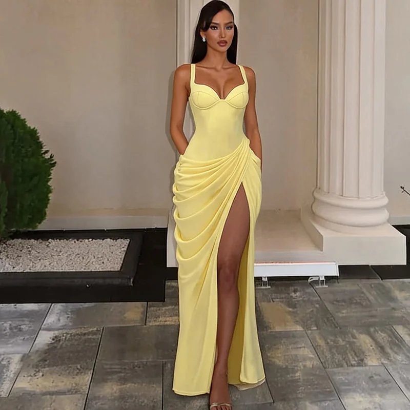 Victoria's Vogue Women Sexy Maxi Dress Sleeveless Sweetheart Neck High Split Draped Ruched Long Party Dress Formal Wedding Guest Dress Victoria's Vogue Women Sexy Maxi Dress Sleeveless Sweetheart Neck High Split Draped Ruched Long Party Dress Formal Wedding Guest Dress
