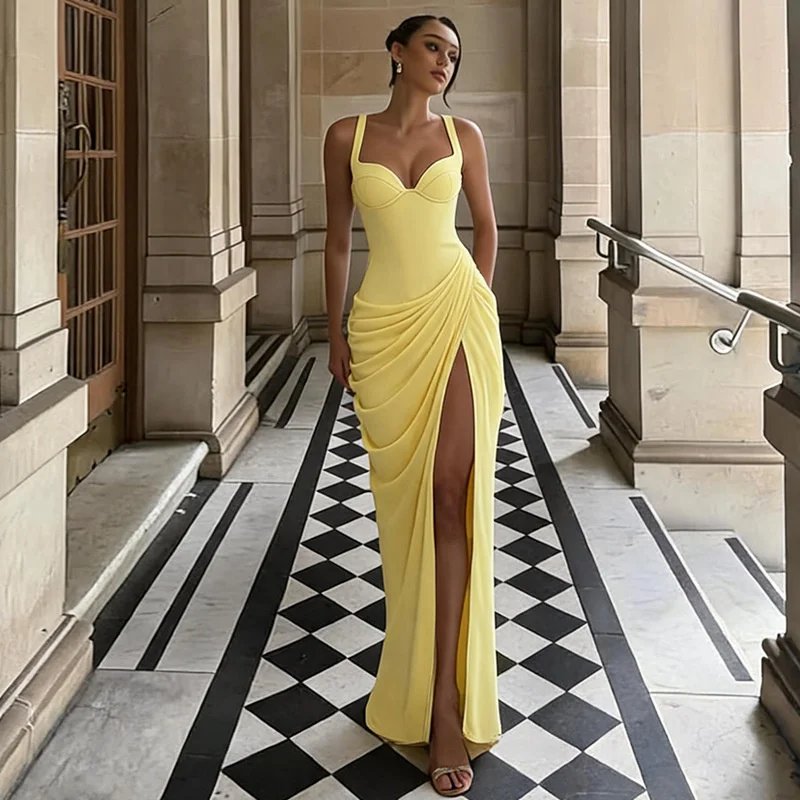 Victoria's Vogue Women Sexy Maxi Dress Sleeveless Sweetheart Neck High Split Draped Ruched Long Party Dress Formal Wedding Guest Dress Victoria's Vogue Women Sexy Maxi Dress Sleeveless Sweetheart Neck High Split Draped Ruched Long Party Dress Formal Wedding Guest Dress