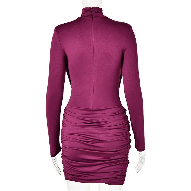 Victoria's Vogue High Neck Shoulder Pads Long Sleeve Sexy Mini Dress Women Draped Cross Front Ruched Slim Bodycon Nightclub Party Dress Victoria's Vogue High Neck Shoulder Pads Long Sleeve Sexy Mini Dress Women Draped Cross Front Ruched Slim Bodycon Nightclub Party Dress