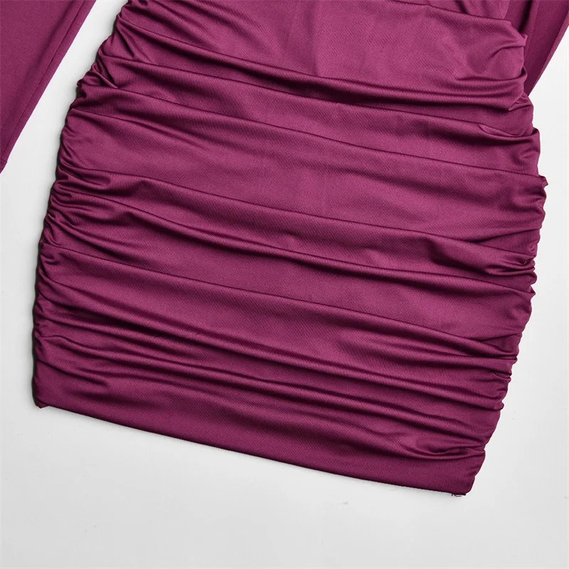 Victoria's Vogue High Neck Shoulder Pads Long Sleeve Sexy Mini Dress Women Draped Cross Front Ruched Slim Bodycon Nightclub Party Dress Victoria's Vogue High Neck Shoulder Pads Long Sleeve Sexy Mini Dress Women Draped Cross Front Ruched Slim Bodycon Nightclub Party Dress