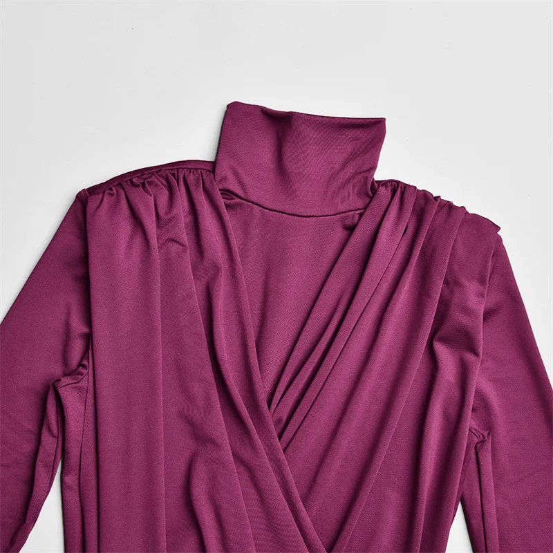 Victoria's Vogue High Neck Shoulder Pads Long Sleeve Sexy Mini Dress Women Draped Cross Front Ruched Slim Bodycon Nightclub Party Dress Victoria's Vogue High Neck Shoulder Pads Long Sleeve Sexy Mini Dress Women Draped Cross Front Ruched Slim Bodycon Nightclub Party Dress