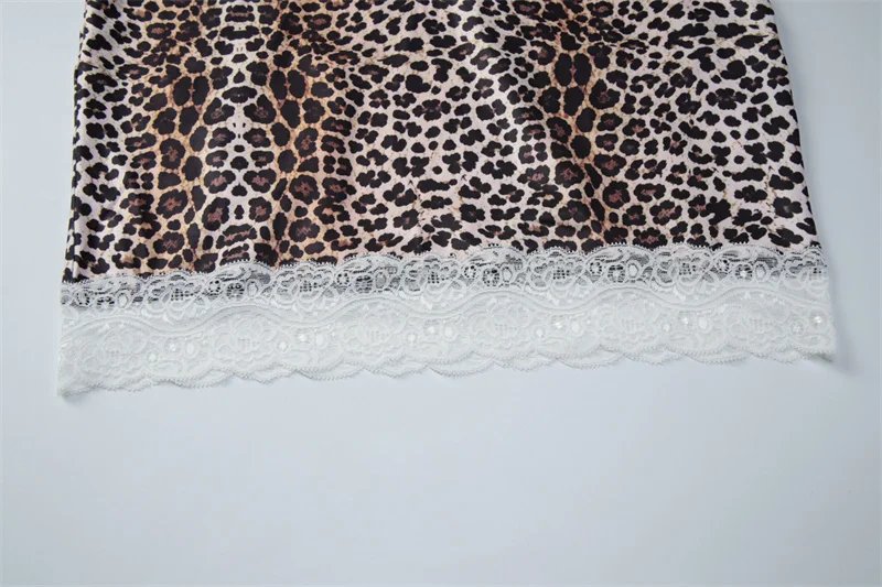 Victoria'S Vogue Leopard Print Sexy Mini Dress Women Lace Trim Spaghetti Strap Bodycon Short Dress Nightclub Party Slim Fit Slip Dress