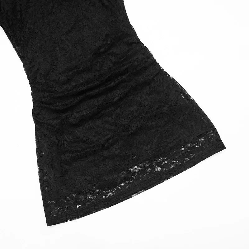 Victoria'S Vogue Women Lace Sexy Mini Dress Black Keyhole Cutout Long Flare Sleeve Bodycon Party Short Dress Elegant Nightclub Vestidos