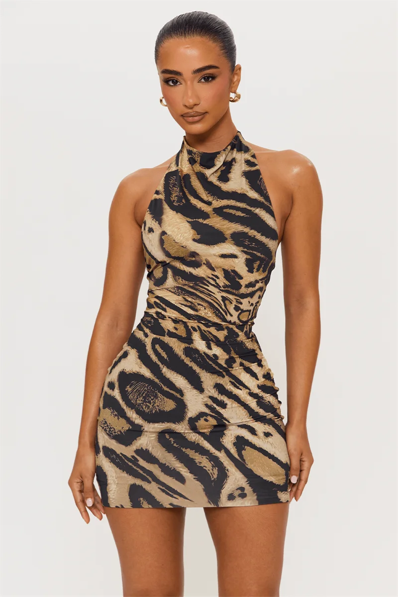 Victoria'S Vogue Women Leopard Print Halter Mini Dress Backless Crisscross Lace Up Back Ruched Bodycon Short Dress Nightclub Party Dress Victoria'S Vogue Women Leopard Print Halter Mini Dress Backless Crisscross Lace Up Back Ruched Bodycon Short Dress Nightclub Party Dress
