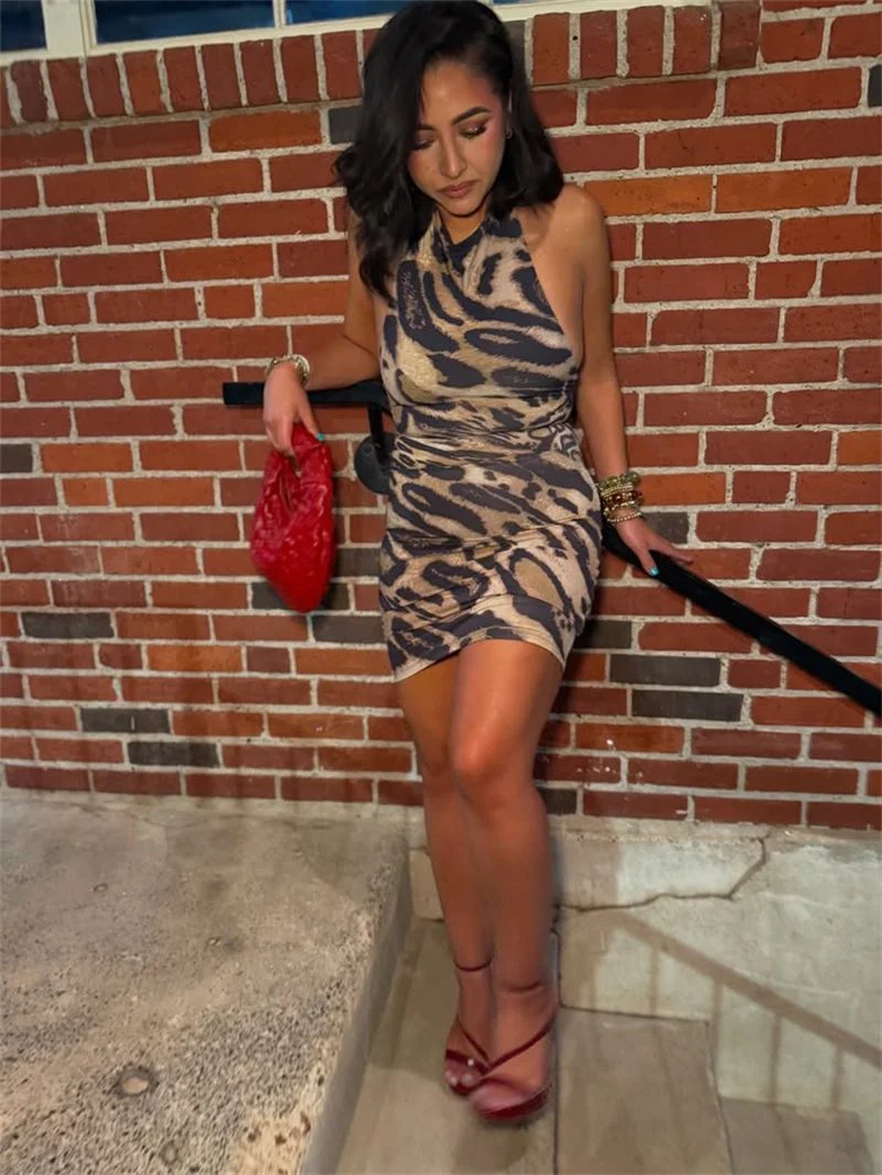 Victoria'S Vogue Women Leopard Print Halter Mini Dress Backless Crisscross Lace Up Back Ruched Bodycon Short Dress Nightclub Party Dress Victoria'S Vogue Women Leopard Print Halter Mini Dress Backless Crisscross Lace Up Back Ruched Bodycon Short Dress Nightclub Party Dress