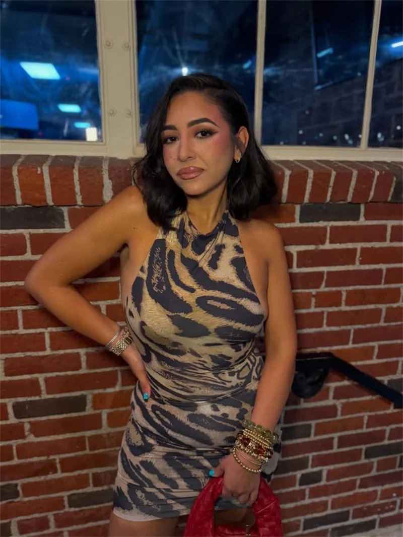 Victoria'S Vogue Women Leopard Print Halter Mini Dress Backless Crisscross Lace Up Back Ruched Bodycon Short Dress Nightclub Party Dress Victoria'S Vogue Women Leopard Print Halter Mini Dress Backless Crisscross Lace Up Back Ruched Bodycon Short Dress Nightclub Party Dress