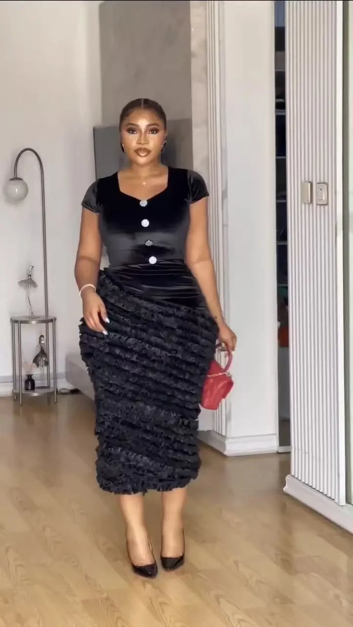 Victoria's Vogue African Dresses for Women Elegant Spring Summer Short Sleeve Dashiki Midi Dress Ladies Traditional African Clothing Ankara Dress