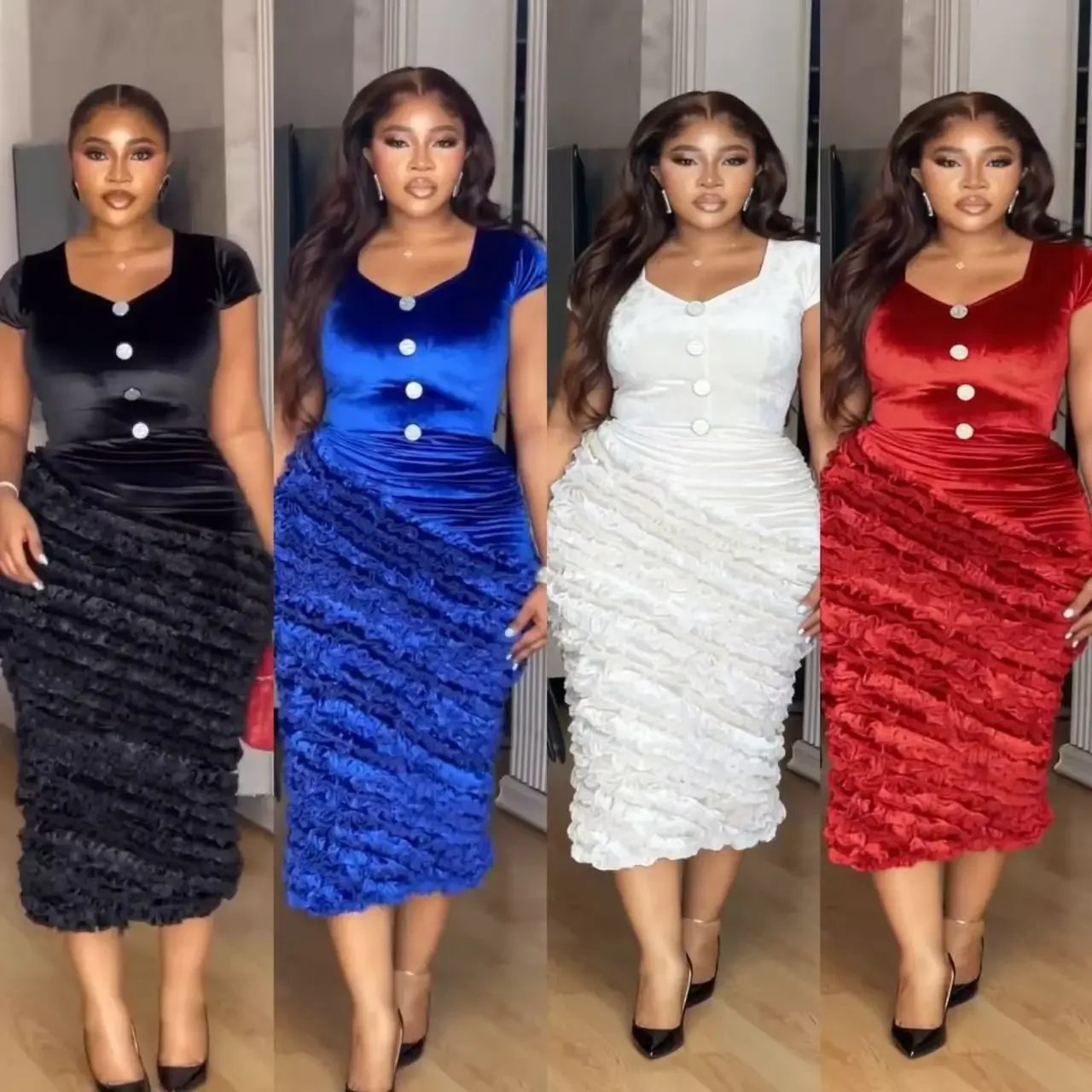 Victoria's Vogue African Dresses for Women Elegant Spring Summer Short Sleeve Dashiki Midi Dress Ladies Traditional African Clothing Ankara Dress