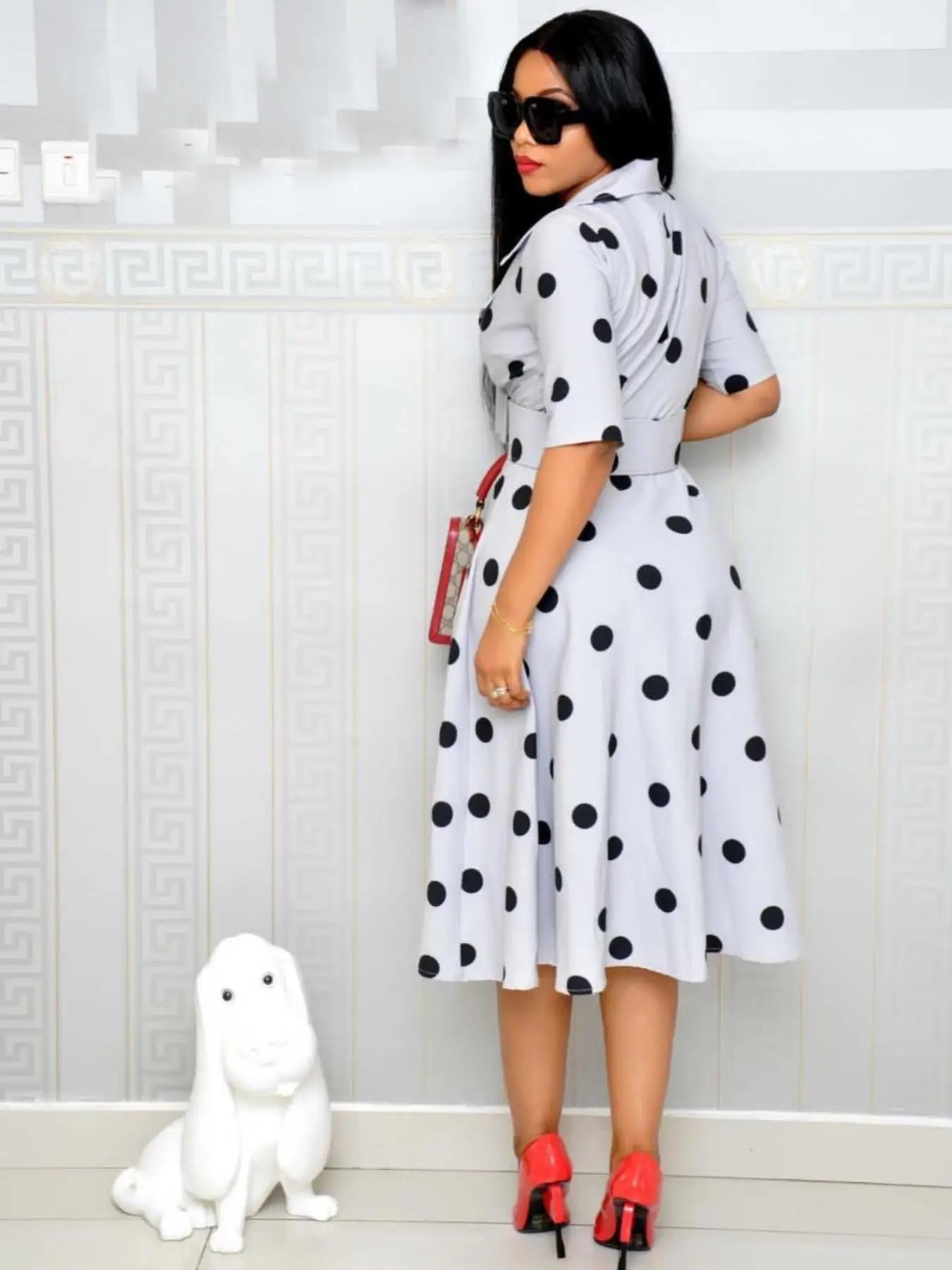 Victoria'S Vogue 2026 Spring/Summer New Women's Dress Suit Collar Point Collection Mid Sleeve Splicing Large Swing Wide Belt Dress Victoria'S Vogue 2026 Spring/Summer New Women's Dress Suit Collar Point Collection Mid Sleeve Splicing Large Swing Wide Belt Dress