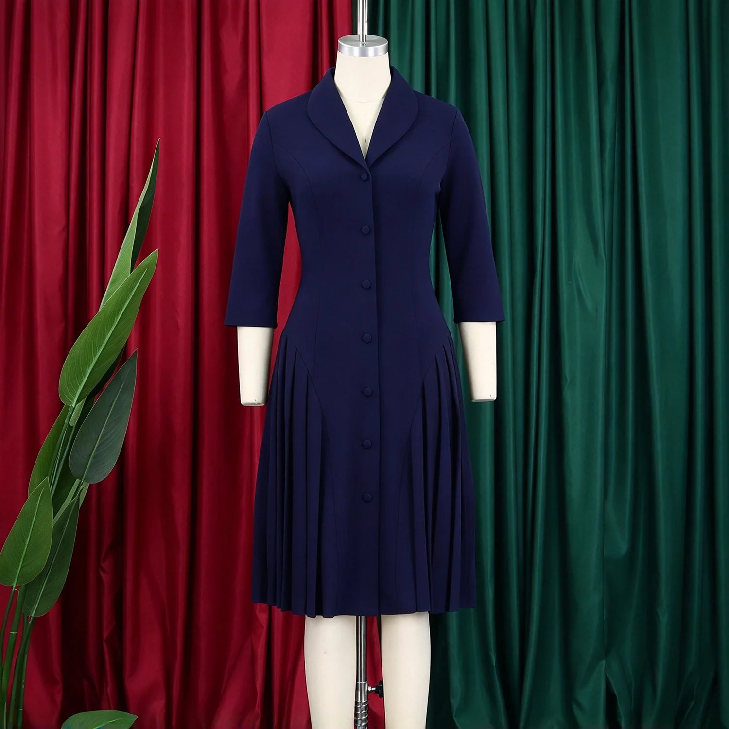 Victoria'S Vogue Women's Elegant Solid Color Collar Dress Summer 2026 Fashion Style Large Size Crimson New Victoria'S Vogue Women's Elegant Solid Color Collar Dress Summer 2026 Fashion Style Large Size Crimson New