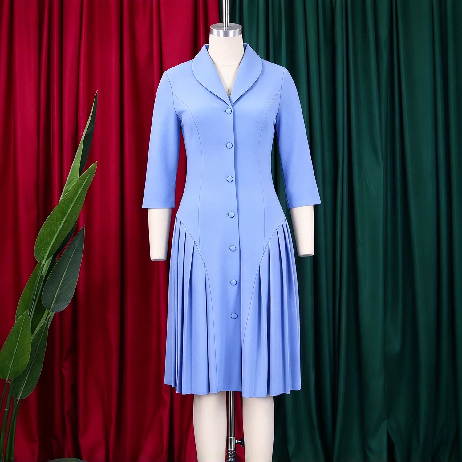 Victoria'S Vogue Women's Elegant Solid Color Collar Dress Summer 2026 Fashion Style Large Size Crimson New Victoria'S Vogue Women's Elegant Solid Color Collar Dress Summer 2026 Fashion Style Large Size Crimson New
