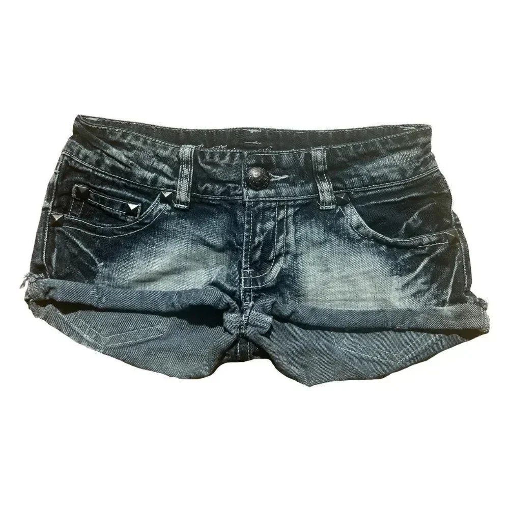 Victoria's Vogue Y2k Flag Embroidery Vintage Denim Women Shorts Harajuku Slim Light Blue Jean Low Waist Short Street Mini Short Women Clothing