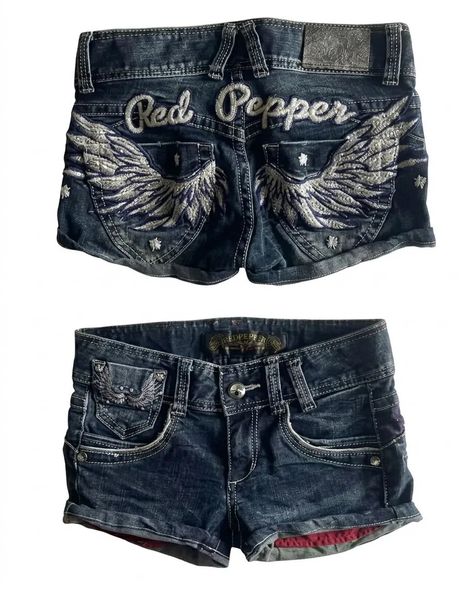 Victoria's Vogue Y2k Flag Embroidery Vintage Denim Women Shorts Harajuku Slim Light Blue Jean Low Waist Short Street Mini Short Women Clothing