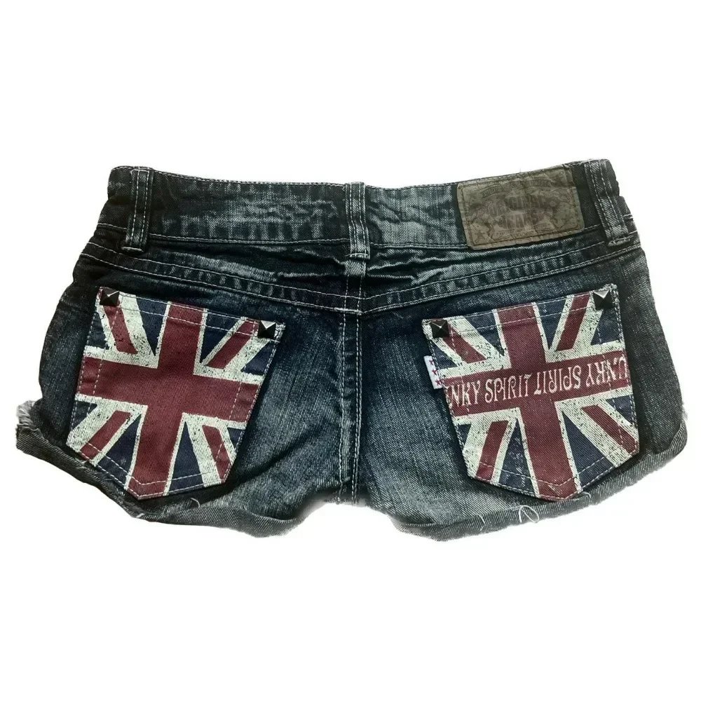 Victoria's Vogue Y2k Flag Embroidery Vintage Denim Women Shorts Harajuku Slim Light Blue Jean Low Waist Short Street Mini Short Women Clothing