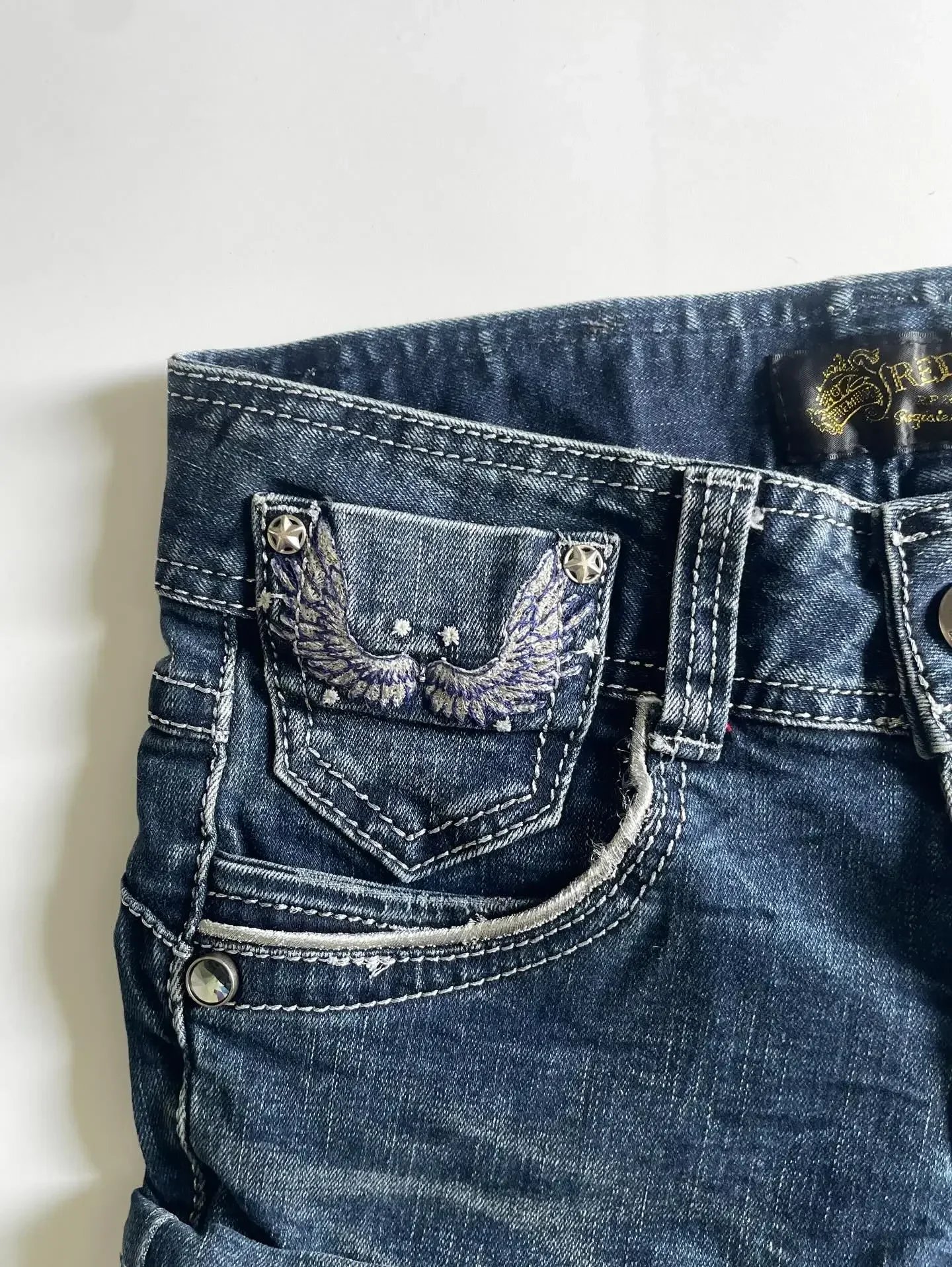 Victoria's Vogue Y2k Flag Embroidery Vintage Denim Women Shorts Harajuku Slim Light Blue Jean Low Waist Short Street Mini Short Women Clothing
