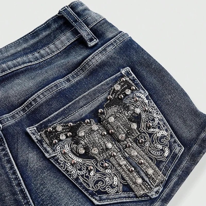 Victoria's Vogue Summer Vintage Y2K Punk Rhineston Embroidered Denim Shorts Women Jeans Holiday Sexy Low Waist Distressed American Retro Hot Pant