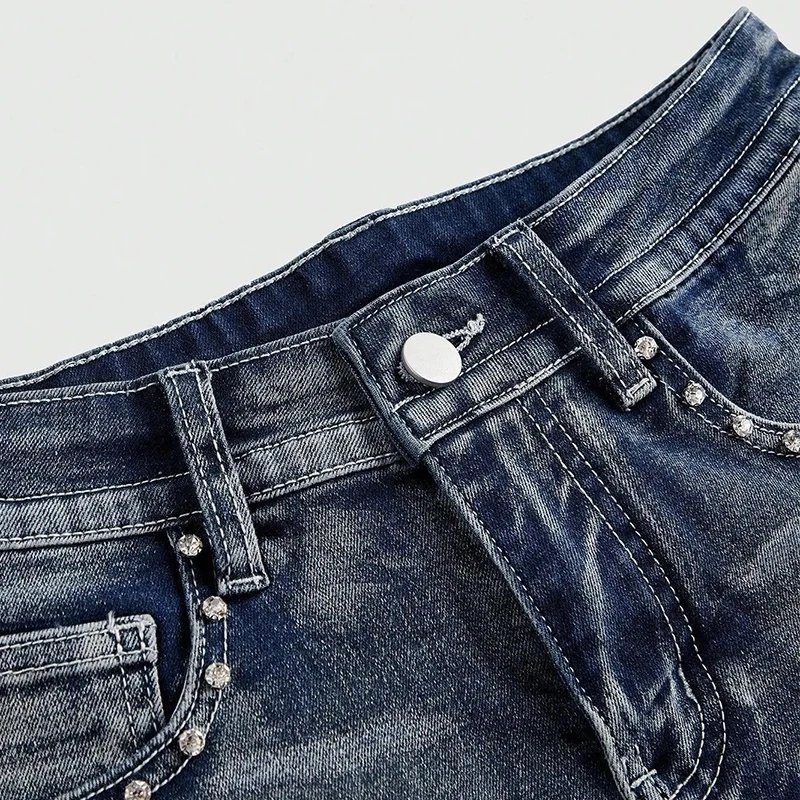 Victoria's Vogue Summer Vintage Y2K Punk Rhineston Embroidered Denim Shorts Women Jeans Holiday Sexy Low Waist Distressed American Retro Hot Pant