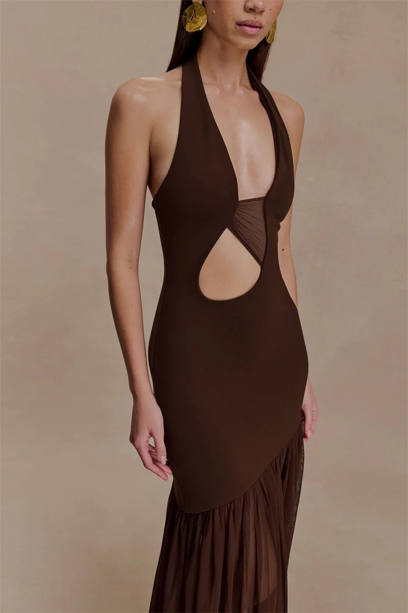 Victoria's Vogue Hollow Out Halter Backless Sexy Maxi Dress Women Gown Elegant Patchwork V Neck Sleeveless Bodycon Club Party Long Dress Victoria's Vogue Hollow Out Halter Backless Sexy Maxi Dress Women Gown Elegant Patchwork V Neck Sleeveless Bodycon Club Party Long Dress
