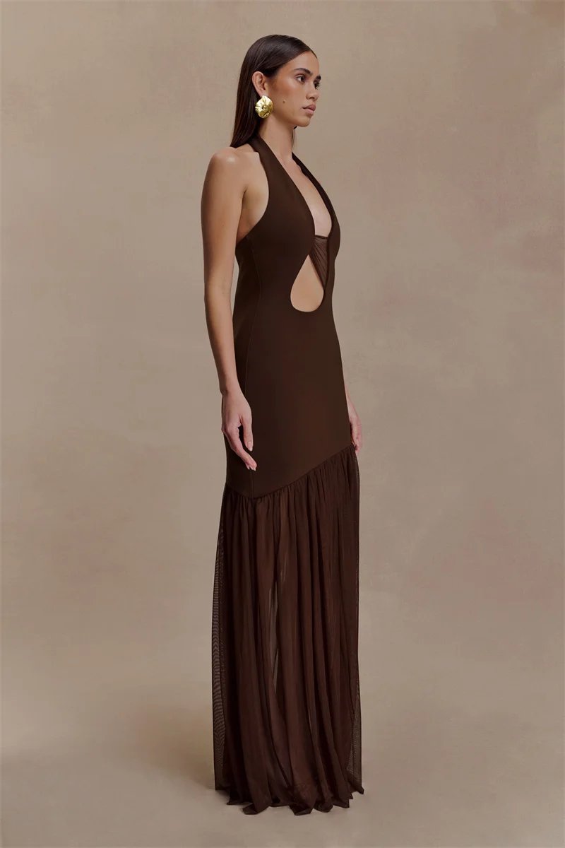Victoria's Vogue Hollow Out Halter Backless Sexy Maxi Dress Women Gown Elegant Patchwork V Neck Sleeveless Bodycon Club Party Long Dress Victoria's Vogue Hollow Out Halter Backless Sexy Maxi Dress Women Gown Elegant Patchwork V Neck Sleeveless Bodycon Club Party Long Dress