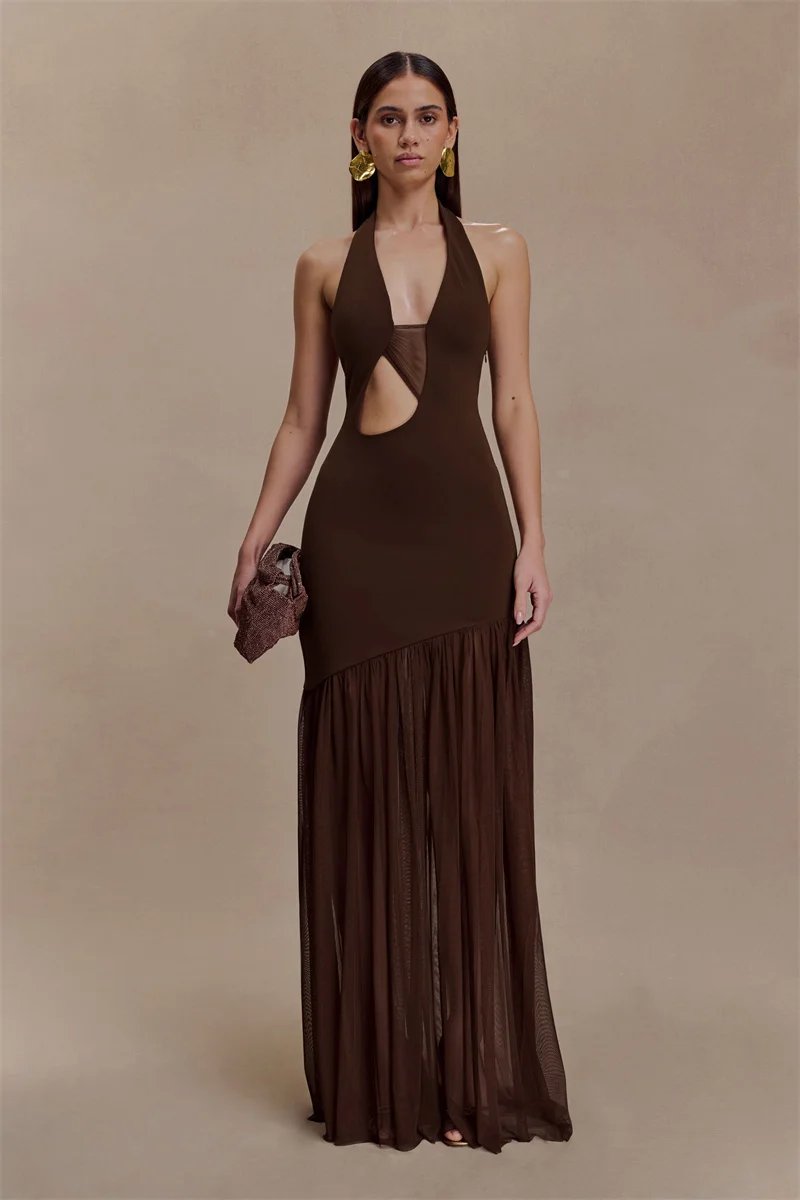 Victoria's Vogue Hollow Out Halter Backless Sexy Maxi Dress Women Gown Elegant Patchwork V Neck Sleeveless Bodycon Club Party Long Dress Victoria's Vogue Hollow Out Halter Backless Sexy Maxi Dress Women Gown Elegant Patchwork V Neck Sleeveless Bodycon Club Party Long Dress