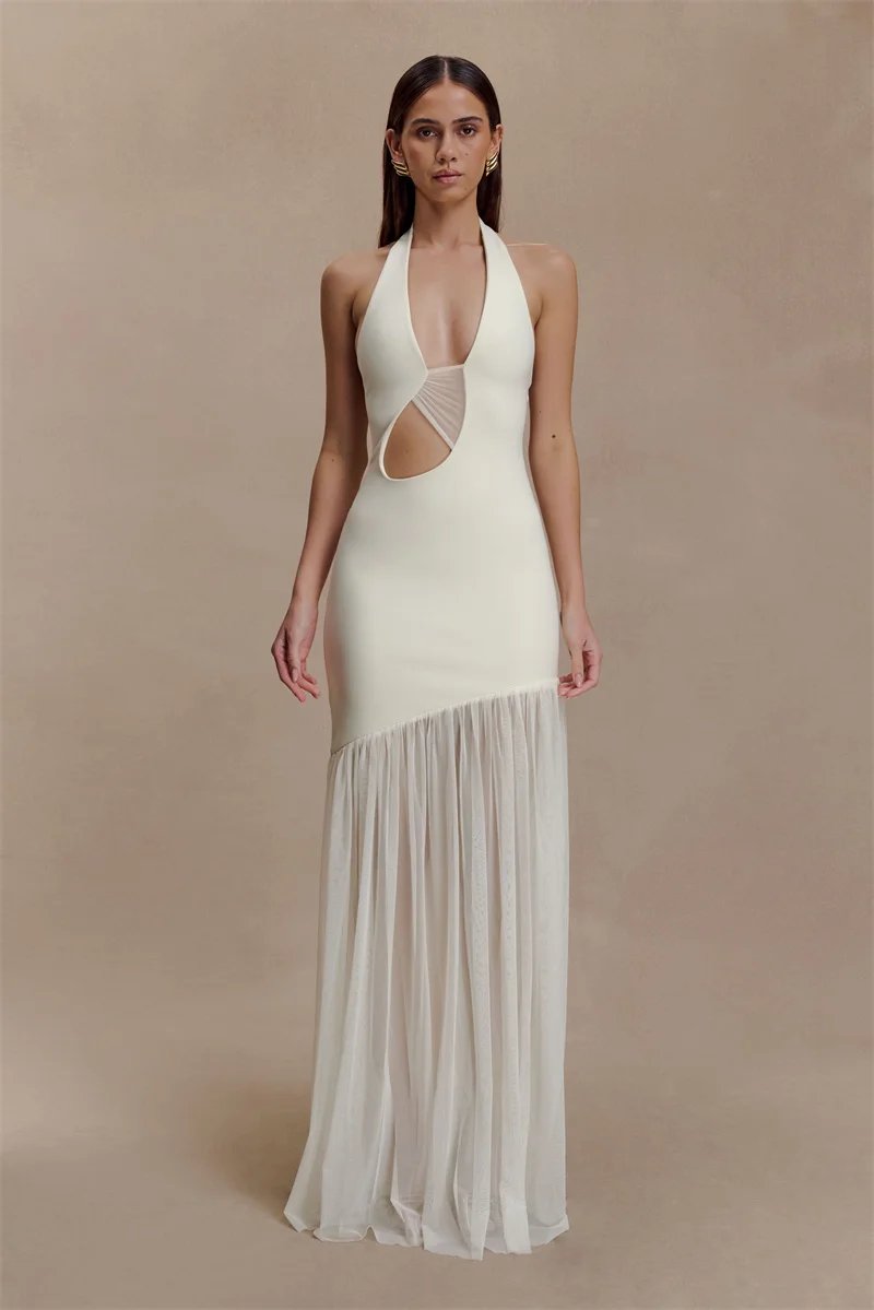 Victoria's Vogue Hollow Out Halter Backless Sexy Maxi Dress Women Gown Elegant Patchwork V Neck Sleeveless Bodycon Club Party Long Dress Victoria's Vogue Hollow Out Halter Backless Sexy Maxi Dress Women Gown Elegant Patchwork V Neck Sleeveless Bodycon Club Party Long Dress