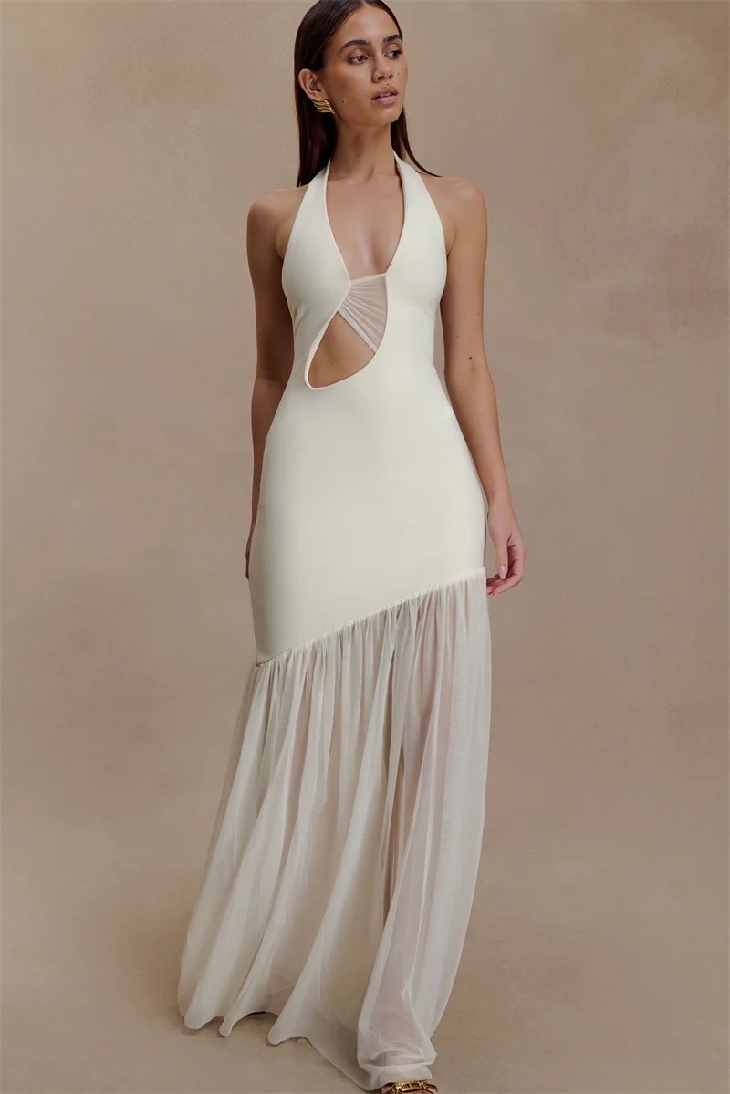 Victoria's Vogue Hollow Out Halter Backless Sexy Maxi Dress Women Gown Elegant Patchwork V Neck Sleeveless Bodycon Club Party Long Dress Victoria's Vogue Hollow Out Halter Backless Sexy Maxi Dress Women Gown Elegant Patchwork V Neck Sleeveless Bodycon Club Party Long Dress