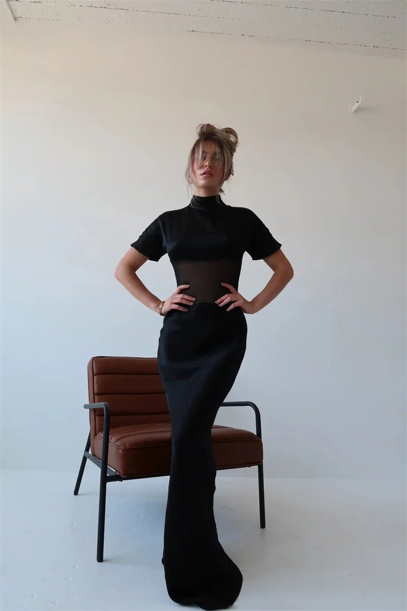 Victoria's Vogue Turtleneck Short Sleeve Sexy Maxi Dress Women Gown Elegant Patchwork Mesh Sheer Backless Bodycon Club Party Long Dress Victoria's Vogue Turtleneck Short Sleeve Sexy Maxi Dress Women Gown Elegant Patchwork Mesh Sheer Backless Bodycon Club Party Long Dress