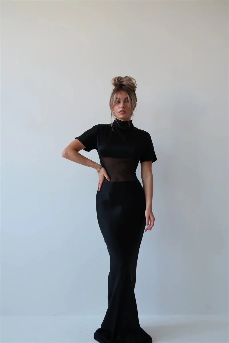 Victoria's Vogue Turtleneck Short Sleeve Sexy Maxi Dress Women Gown Elegant Patchwork Mesh Sheer Backless Bodycon Club Party Long Dress Victoria's Vogue Turtleneck Short Sleeve Sexy Maxi Dress Women Gown Elegant Patchwork Mesh Sheer Backless Bodycon Club Party Long Dress