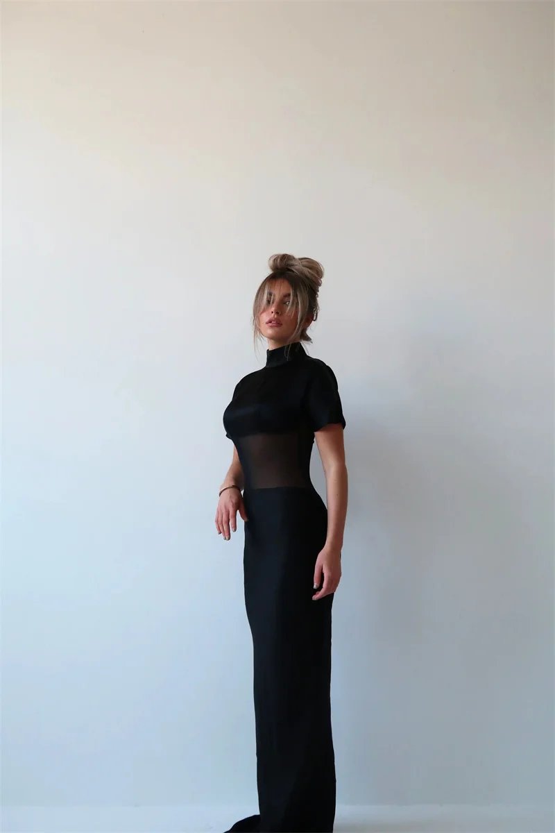 Victoria's Vogue Turtleneck Short Sleeve Sexy Maxi Dress Women Gown Elegant Patchwork Mesh Sheer Backless Bodycon Club Party Long Dress Victoria's Vogue Turtleneck Short Sleeve Sexy Maxi Dress Women Gown Elegant Patchwork Mesh Sheer Backless Bodycon Club Party Long Dress