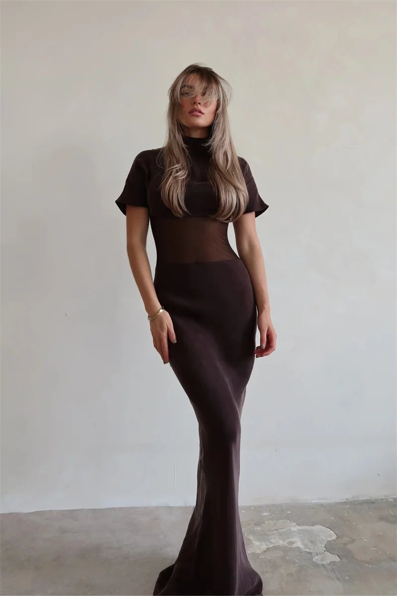 Victoria's Vogue Turtleneck Short Sleeve Sexy Maxi Dress Women Gown Elegant Patchwork Mesh Sheer Backless Bodycon Club Party Long Dress Victoria's Vogue Turtleneck Short Sleeve Sexy Maxi Dress Women Gown Elegant Patchwork Mesh Sheer Backless Bodycon Club Party Long Dress