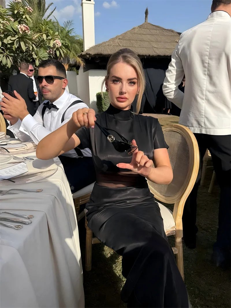 Victoria's Vogue Turtleneck Short Sleeve Sexy Maxi Dress Women Gown Elegant Patchwork Mesh Sheer Backless Bodycon Club Party Long Dress Victoria's Vogue Turtleneck Short Sleeve Sexy Maxi Dress Women Gown Elegant Patchwork Mesh Sheer Backless Bodycon Club Party Long Dress