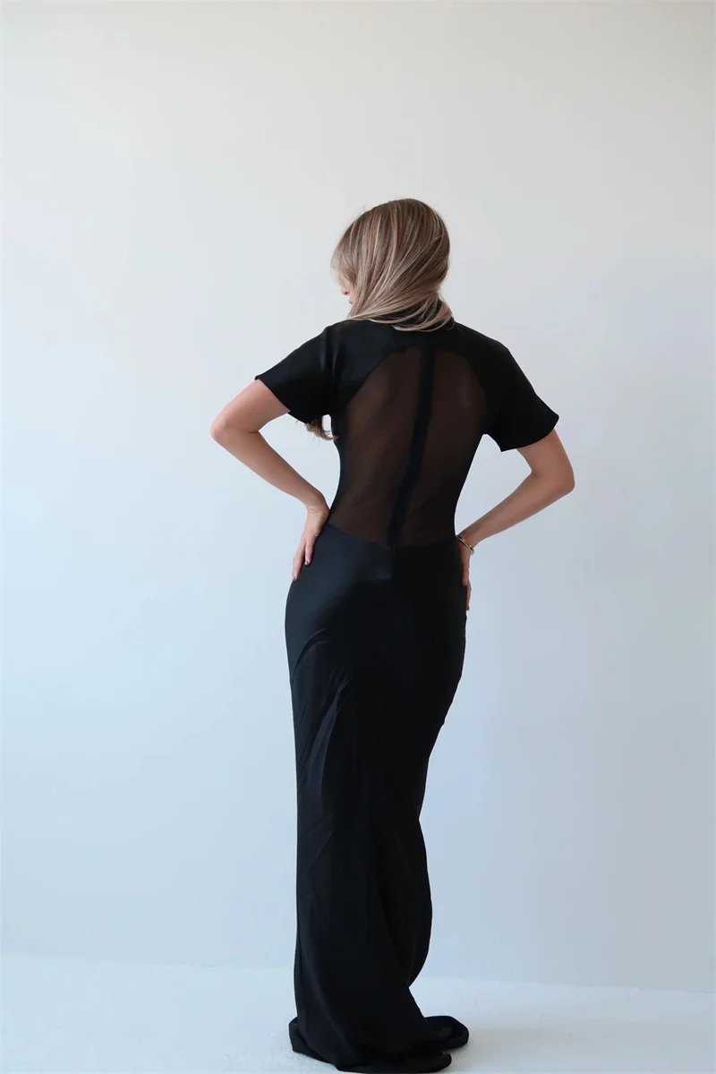 Victoria's Vogue Turtleneck Short Sleeve Sexy Maxi Dress Women Gown Elegant Patchwork Mesh Sheer Backless Bodycon Club Party Long Dress Victoria's Vogue Turtleneck Short Sleeve Sexy Maxi Dress Women Gown Elegant Patchwork Mesh Sheer Backless Bodycon Club Party Long Dress