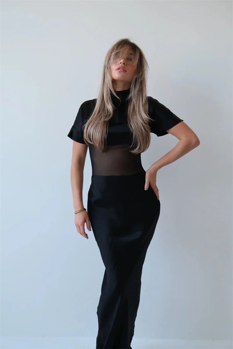 Victoria's Vogue Turtleneck Short Sleeve Sexy Maxi Dress Women Gown Elegant Patchwork Mesh Sheer Backless Bodycon Club Party Long Dress Victoria's Vogue Turtleneck Short Sleeve Sexy Maxi Dress Women Gown Elegant Patchwork Mesh Sheer Backless Bodycon Club Party Long Dress