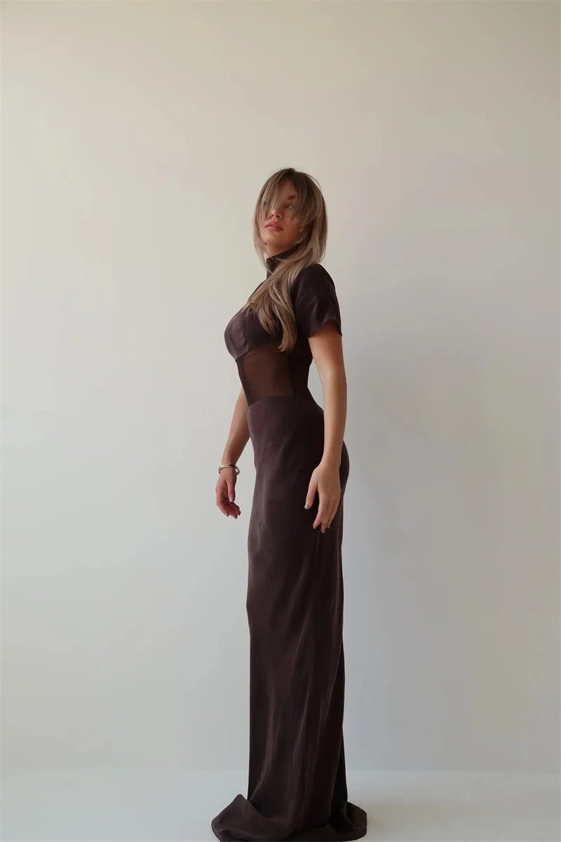 Victoria's Vogue Turtleneck Short Sleeve Sexy Maxi Dress Women Gown Elegant Patchwork Mesh Sheer Backless Bodycon Club Party Long Dress Victoria's Vogue Turtleneck Short Sleeve Sexy Maxi Dress Women Gown Elegant Patchwork Mesh Sheer Backless Bodycon Club Party Long Dress