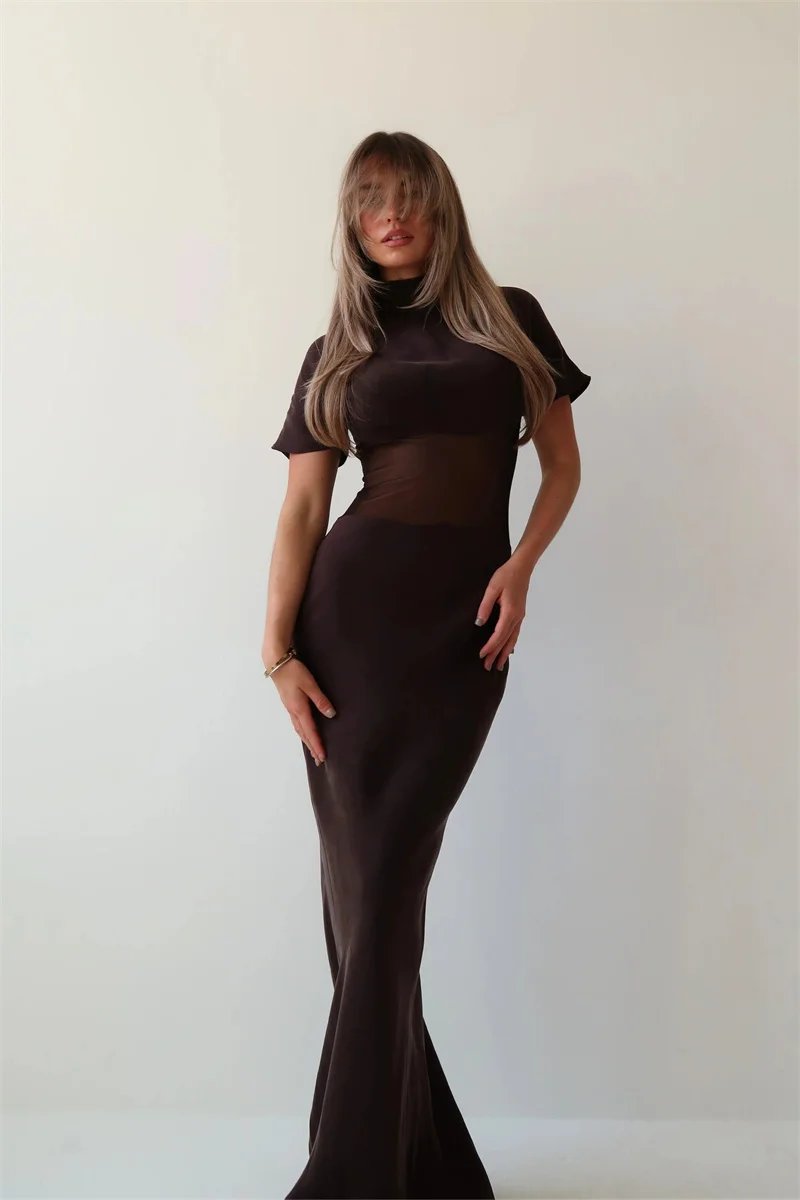Victoria's Vogue Turtleneck Short Sleeve Sexy Maxi Dress Women Gown Elegant Patchwork Mesh Sheer Backless Bodycon Club Party Long Dress Victoria's Vogue Turtleneck Short Sleeve Sexy Maxi Dress Women Gown Elegant Patchwork Mesh Sheer Backless Bodycon Club Party Long Dress