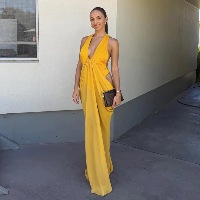 Victoria's Vogue Deep V Neck Backless Sexy Maxi Dress Women Summer Elegant Halter Off-shoulder Sleeveless See Through Beach Club Dress Victoria's Vogue Deep V Neck Backless Sexy Maxi Dress Women Summer Elegant Halter Off-shoulder Sleeveless See Through Beach Club Dress