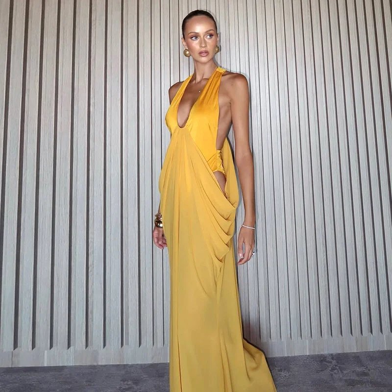 Victoria's Vogue Deep V Neck Backless Sexy Maxi Dress Women Summer Elegant Halter Off-shoulder Sleeveless See Through Beach Club Dress Victoria's Vogue Deep V Neck Backless Sexy Maxi Dress Women Summer Elegant Halter Off-shoulder Sleeveless See Through Beach Club Dress
